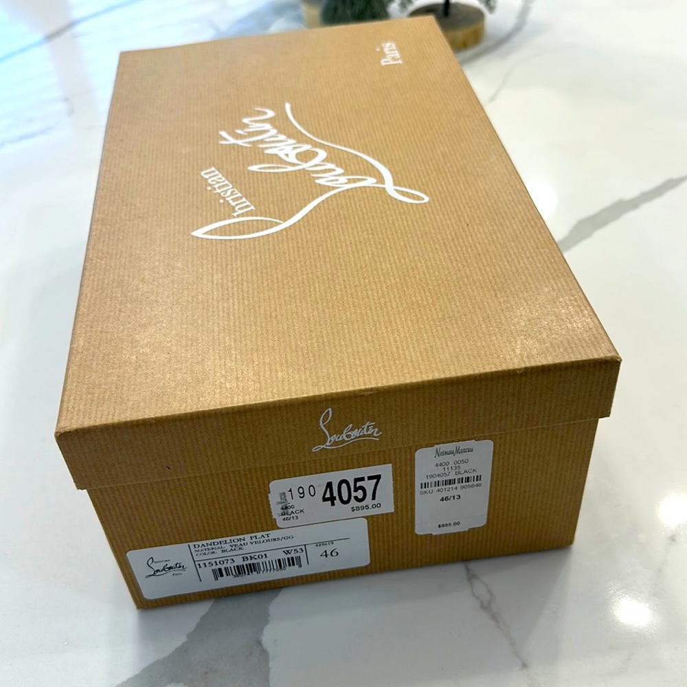 GIFTABLE NWT Christian Louboutin Dandelion Flat Men Black Velour Size:46/13US